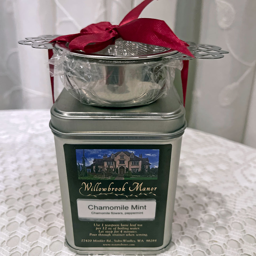 Chamomile Mint and Tea Strainer Gift Set